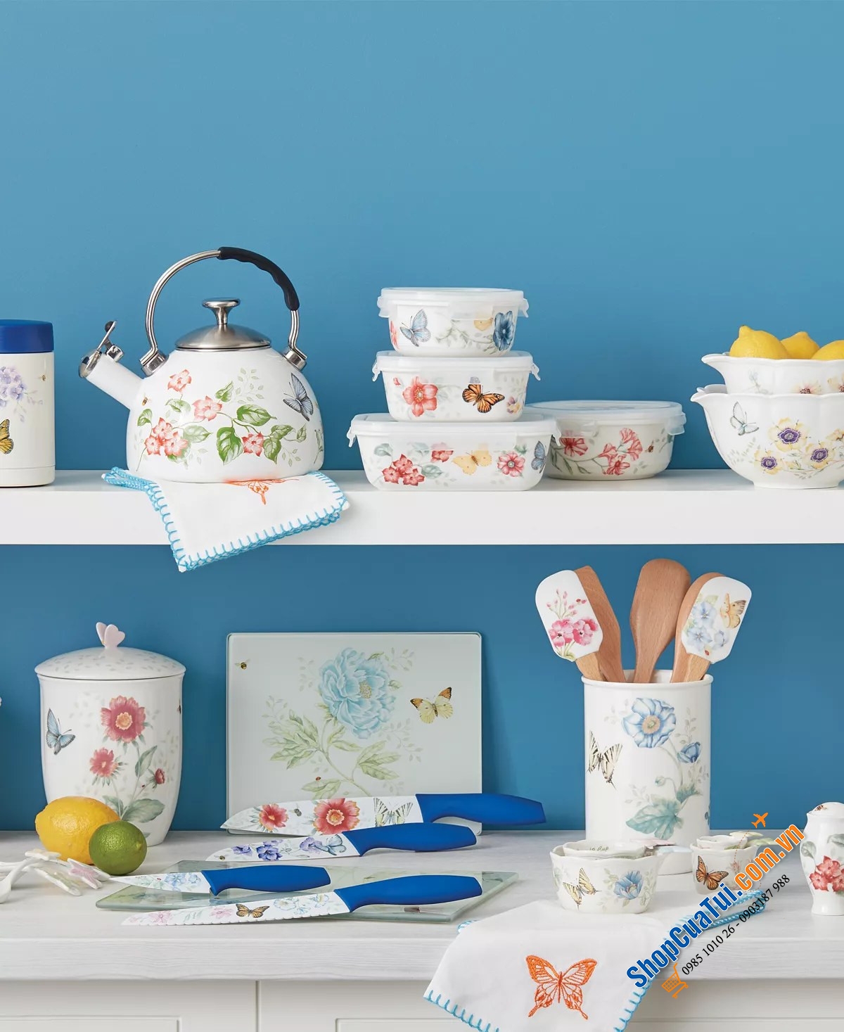 Sét 2 âu Lenox Butterfly Meadow dung tích 769ml & 1183ml họa tiết bướm và chim đặc trưng, bằng sứ