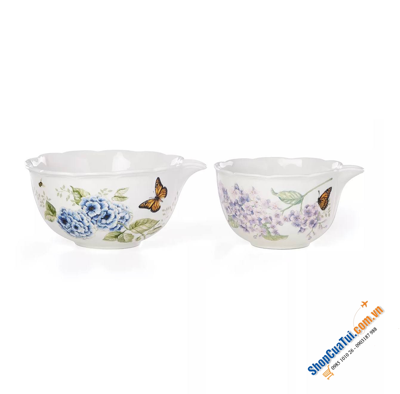 Sét 2 âu Lenox Butterfly Meadow dung tích 769ml & 1183ml họa tiết bướm và chim đặc trưng, bằng sứ