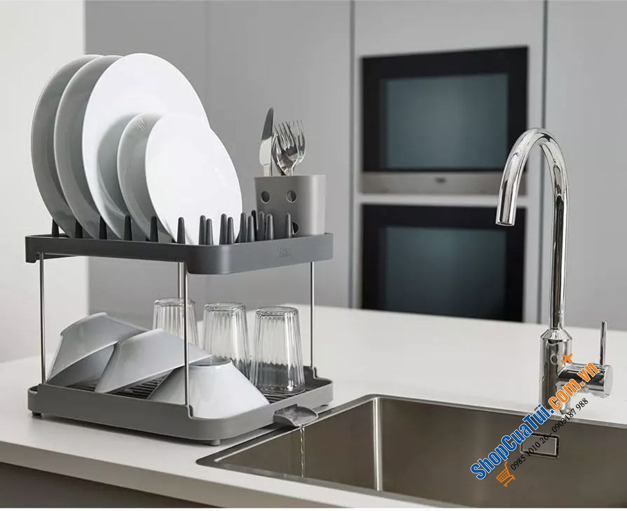 Kệ bát, Giá úp bát đĩa 2 tầng Joseph Joseph Duo 2-Tier Dish Rack 851660 (Grey) - màu xám