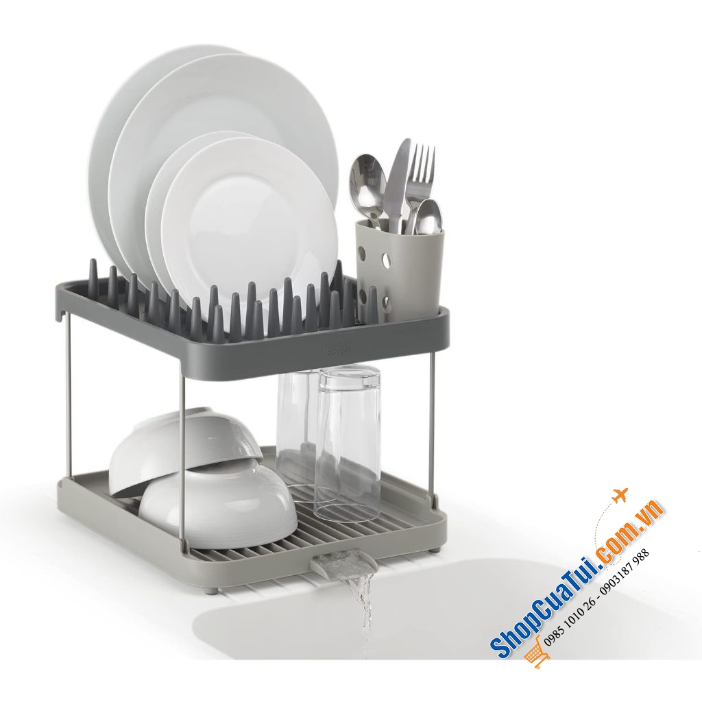Kệ bát, Giá úp bát đĩa 2 tầng Joseph Joseph Duo 2-Tier Dish Rack 851660 (Grey) - màu xám