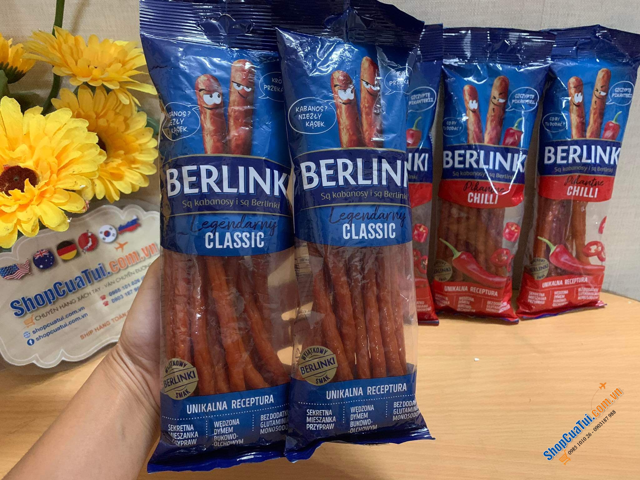 SALAMI QUE - XÚC XÍCH KHÔ BERLINKI 85g VỊ TRUYỀN THỐNG không cay và VỊ CHILLI cay- Salami Berlinki nổi tiếng của Balan trên khắp thế giới