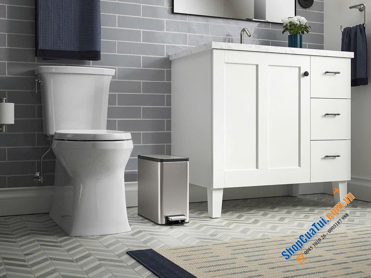 THÙNG RÁC CHỮ NHẬT 10L KOHLER SLIM đạp chân, lý tưởng cho không gian nhỏ, hẹp mà vẫn sang chảnh