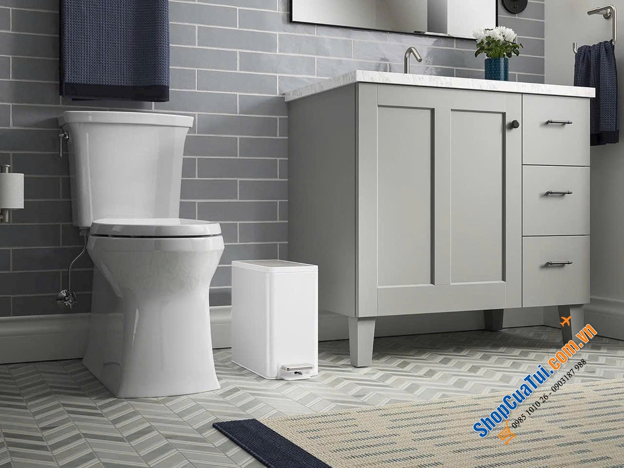 THÙNG RÁC CHỮ NHẬT 10L KOHLER SLIM đạp chân, lý tưởng cho không gian nhỏ, hẹp mà vẫn sang chảnh