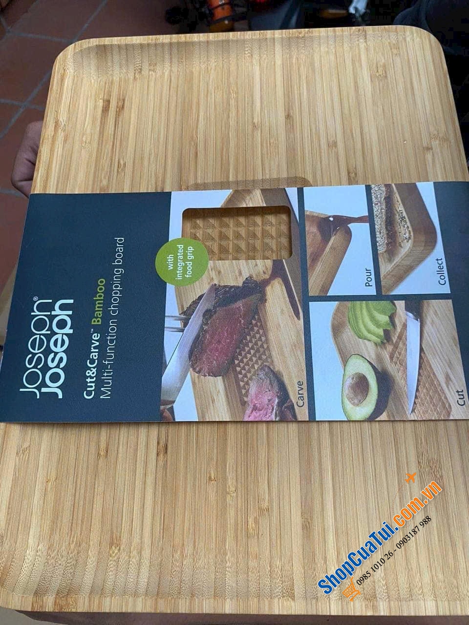 THỚT TRE CHỮ NHẬT JOSEPH JOSEPH CUT & CAVE BAMBOO 60142, Kích thước: 30 x 40,01 x 3,51 cm