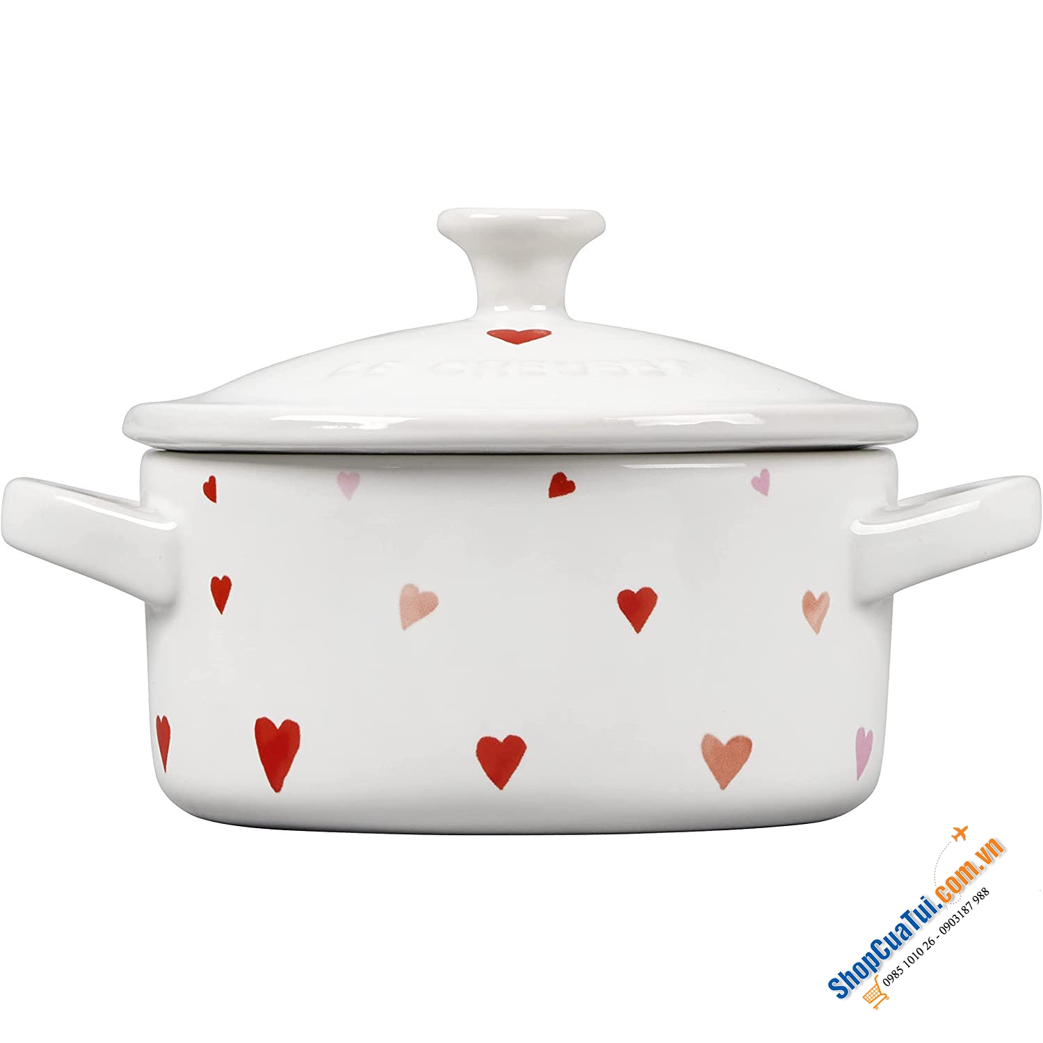 NỒI GỐM SỨ MINI LE CREUSET HOẠ TIẾT TRÁI TIM - Nồi sứ đựng thức ăn Le Creuset Limited Edition V-day Mini Heart Cocotte 10cm