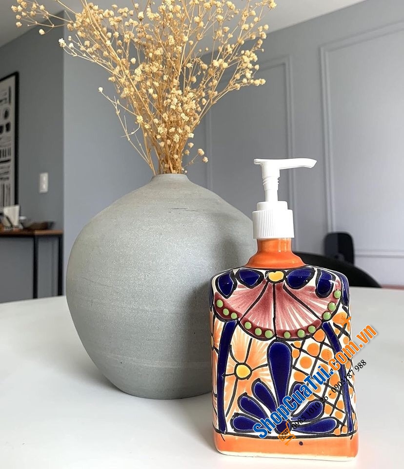 Bình chiết xà phòng gốm Handmade Talavera - Made in Mexico