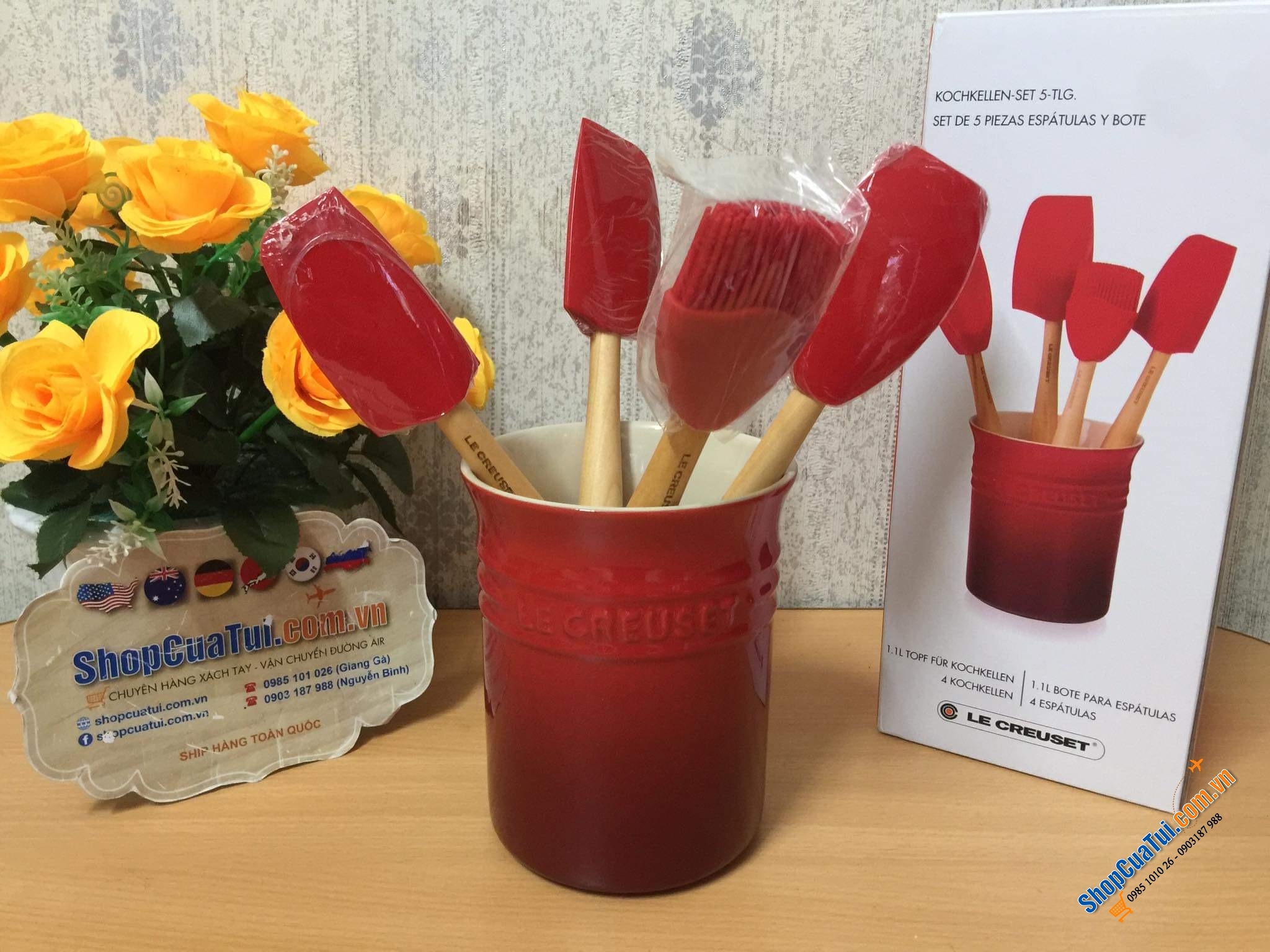 HŨ LE CREUSET - HŨ ĐỰNG DỤNG CỤ NẤU ĂN, THÌA ĐŨA, CẮM HOA... 1,1 lít Mầu đỏ