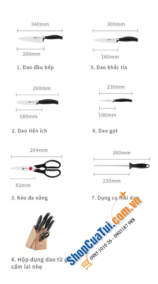 BỘ DAO ZWILLING FIVE STERN 7 món - made in Germany (dòng xịn nhất) - đỉnh của đỉnh cực kỳ xịn sò cho các chị em nội trợ.