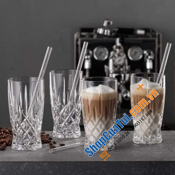 Bộ cốc Nachtmann 104671 Noblesse Latte Macchiato 350ml, kèm ống hút thủy tinh và 1 chổi cọ làm sạch.