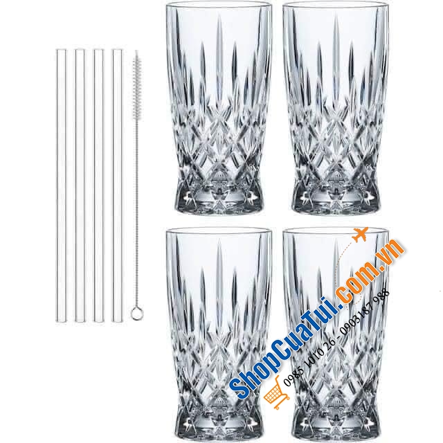 Bộ cốc Nachtmann 104671 Noblesse Latte Macchiato 350ml, kèm ống hút thủy tinh và 1 chổi cọ làm sạch.