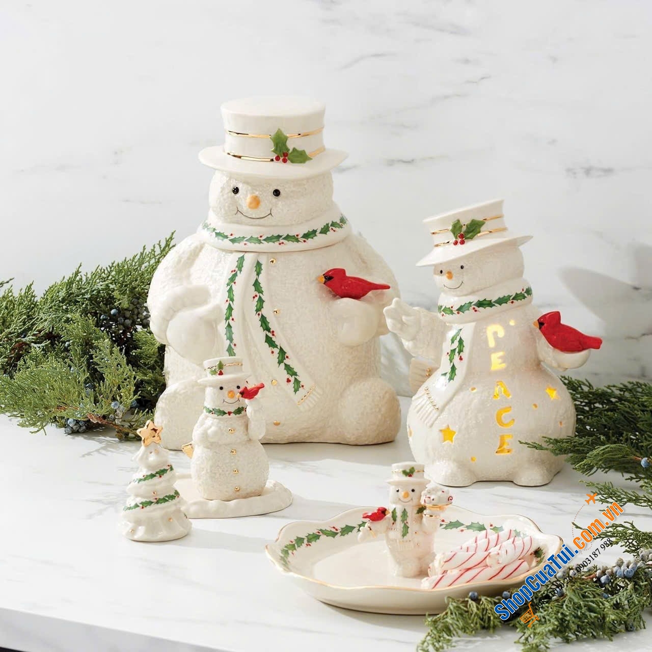 ĐĨA NGƯỜI TUYẾT LENOX SNOWMAN TREAT DISH viền vàng 24k đường kính 20,3cm cho Noel