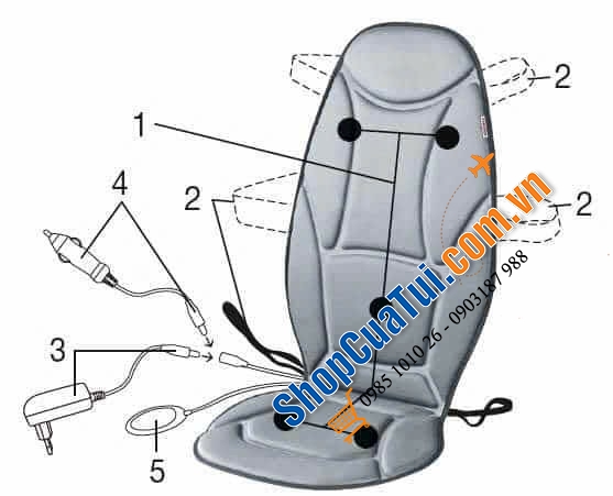 ĐỆM GHẾ MASSAGE Ô TÔ BEURER MG155 - có điều khiển bằng tay cùng bộ sạc chuyên dụng dùng được trên ô tô