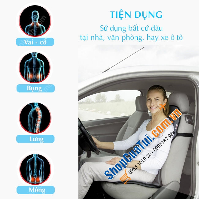 ĐỆM GHẾ MASSAGE Ô TÔ BEURER MG155 - có điều khiển bằng tay cùng bộ sạc chuyên dụng dùng được trên ô tô