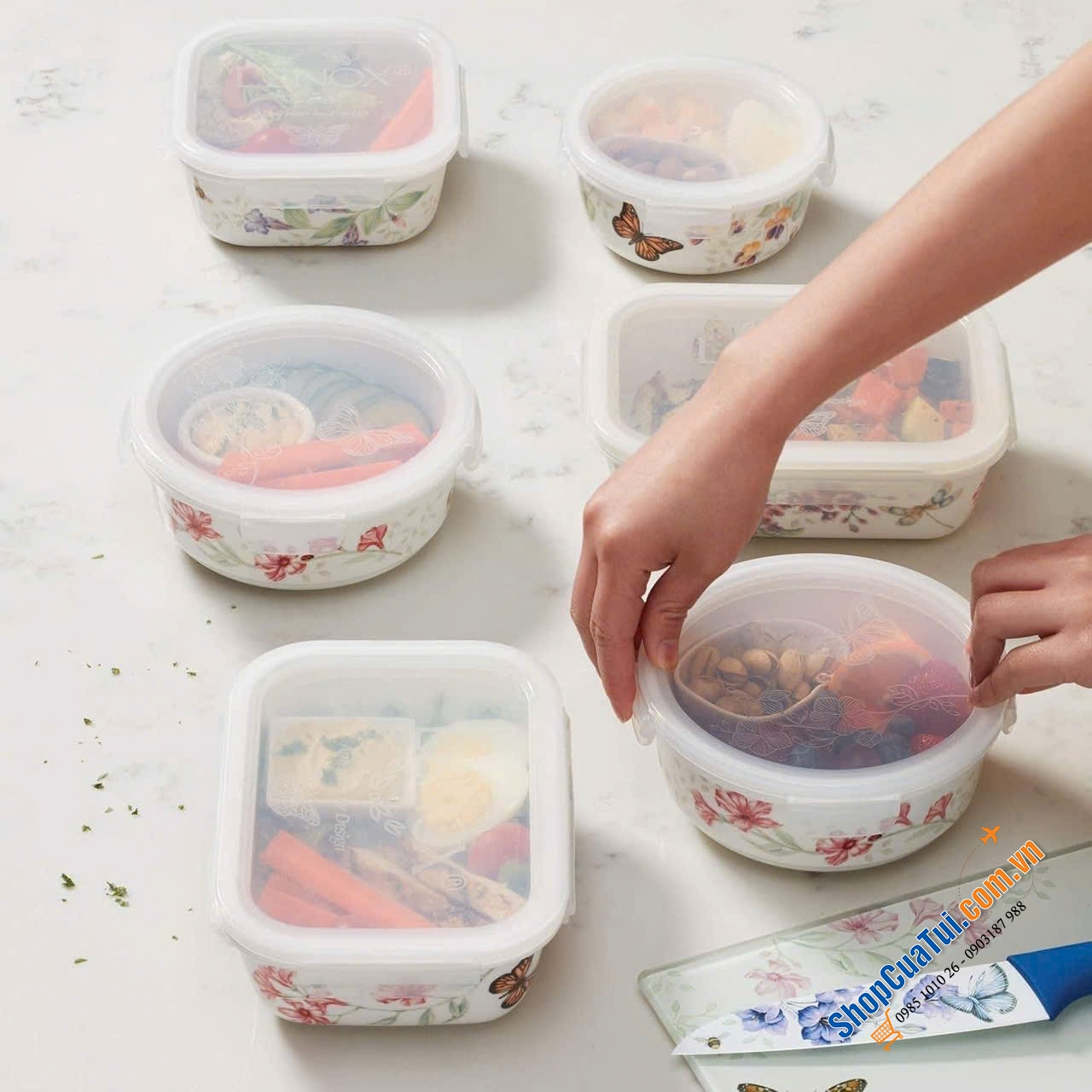 SET 3 HỘP ĐỰNG THỰC PHẨM LENOX BUTTERFLY MEADOW chữ nhật - hình tròn - hình vuông