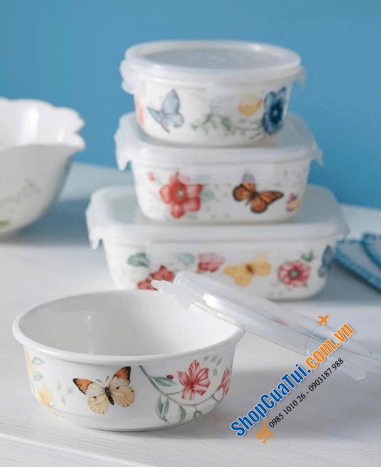 SET 3 HỘP ĐỰNG THỰC PHẨM LENOX BUTTERFLY MEADOW chữ nhật - hình tròn - hình vuông