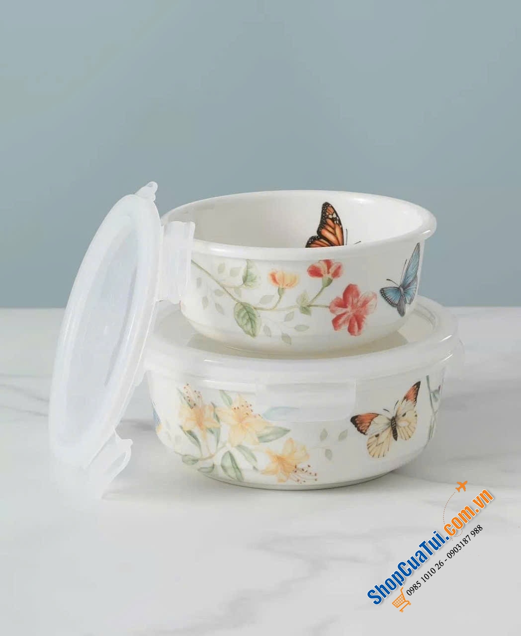 SET 3 HỘP ĐỰNG THỰC PHẨM LENOX BUTTERFLY MEADOW chữ nhật - hình tròn - hình vuông