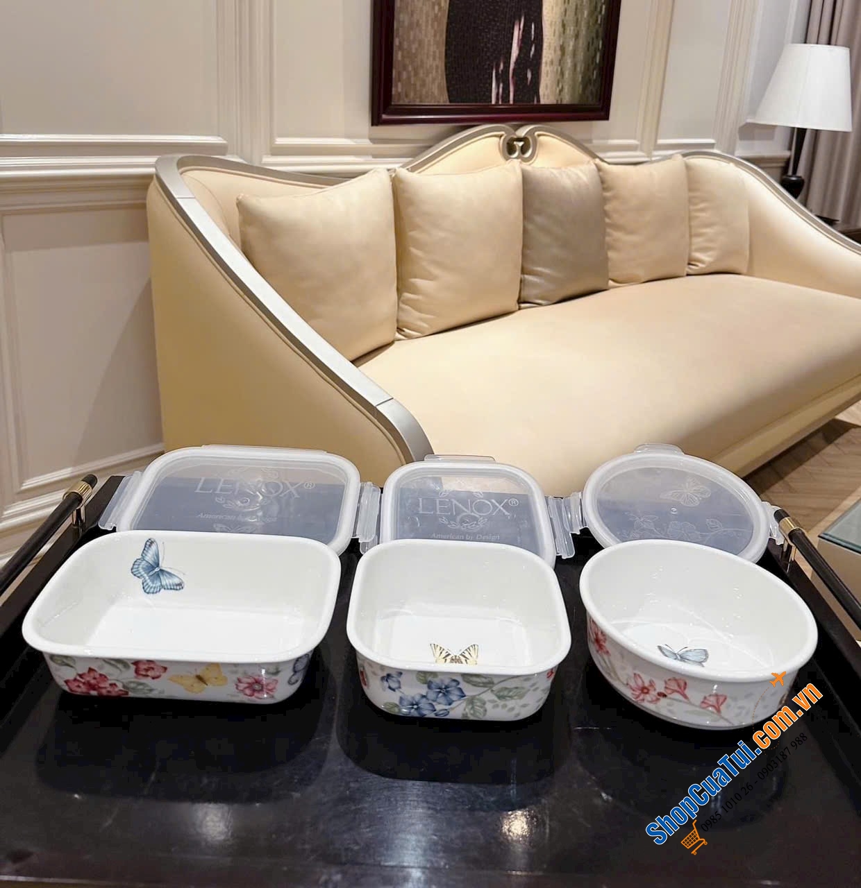 SET 3 HỘP ĐỰNG THỰC PHẨM LENOX BUTTERFLY MEADOW chữ nhật - hình tròn - hình vuông