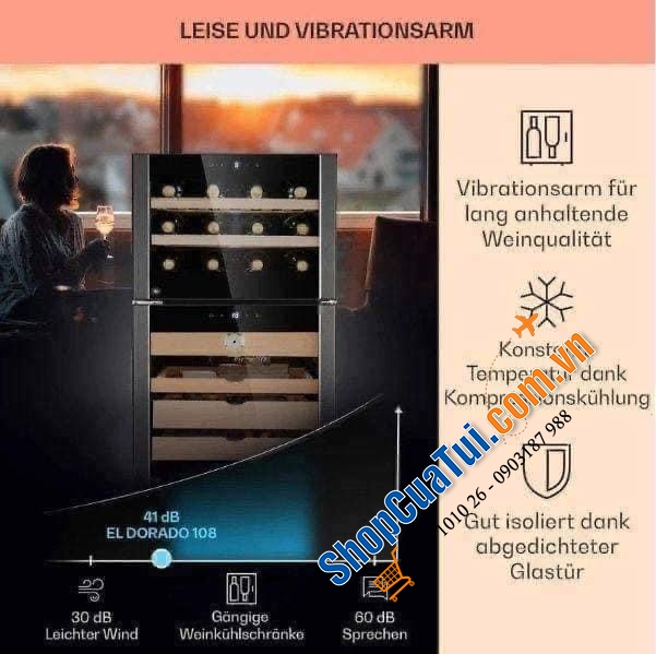 Tủ bảo quản 2in1 Cigar & Rượu vang Klarstein 108L - TỦ RƯỢU VANG VÀ GIỮ ẨM CIGAR KLARSTEIN EL DORADO 108L
