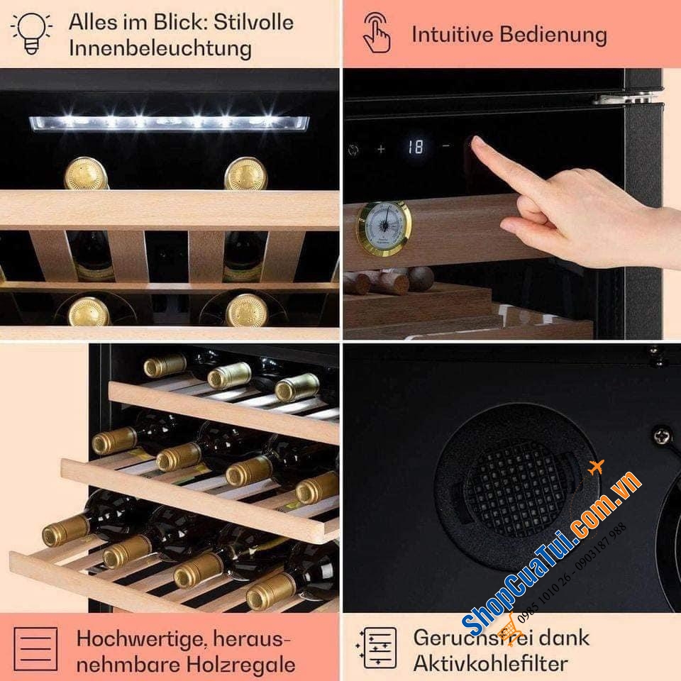 Tủ bảo quản 2in1 Cigar & Rượu vang Klarstein 108L - TỦ RƯỢU VANG VÀ GIỮ ẨM CIGAR KLARSTEIN EL DORADO 108L