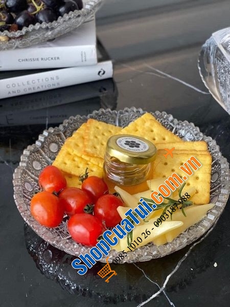 Đĩa pha lê mài Bohemia hoa văn M57 đường kính 19cm