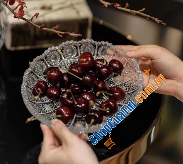 Đĩa pha lê mài Bohemia hoa văn M57 đường kính 19cm
