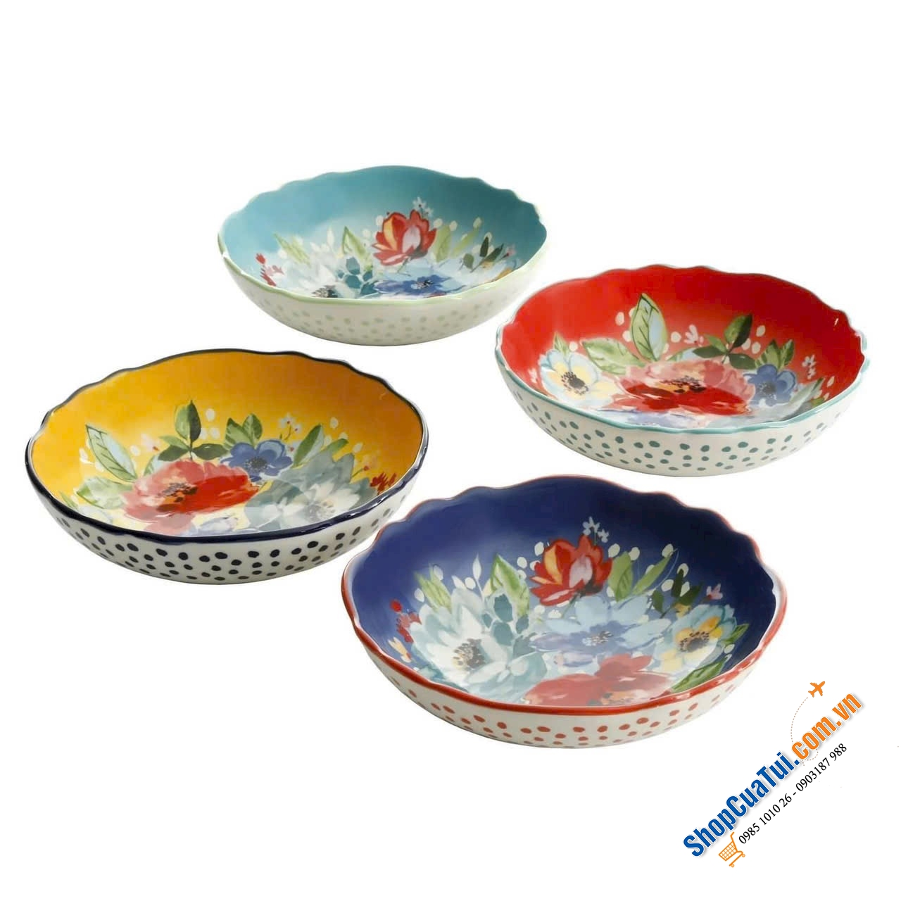 SET 4 ĐĨA PASTA SÂU LÒNG THE PIONEER WOMAN MELODY 19,5cm bằng gốm sứ tráng men