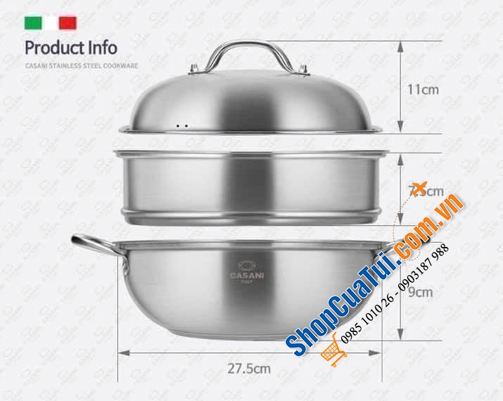 Hấp cả thế giới với XỬNG HẤP 2 TẦNG CASANI 28cm - thương hiệu của Italia