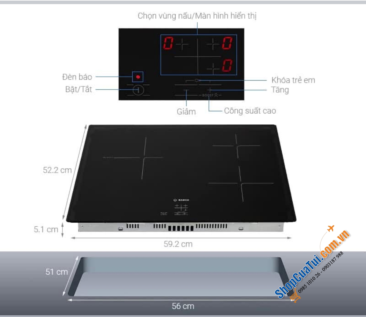 BẾP TỪ BOSCH PUC61KAA5E - Bếp từ 3 vùng nấu