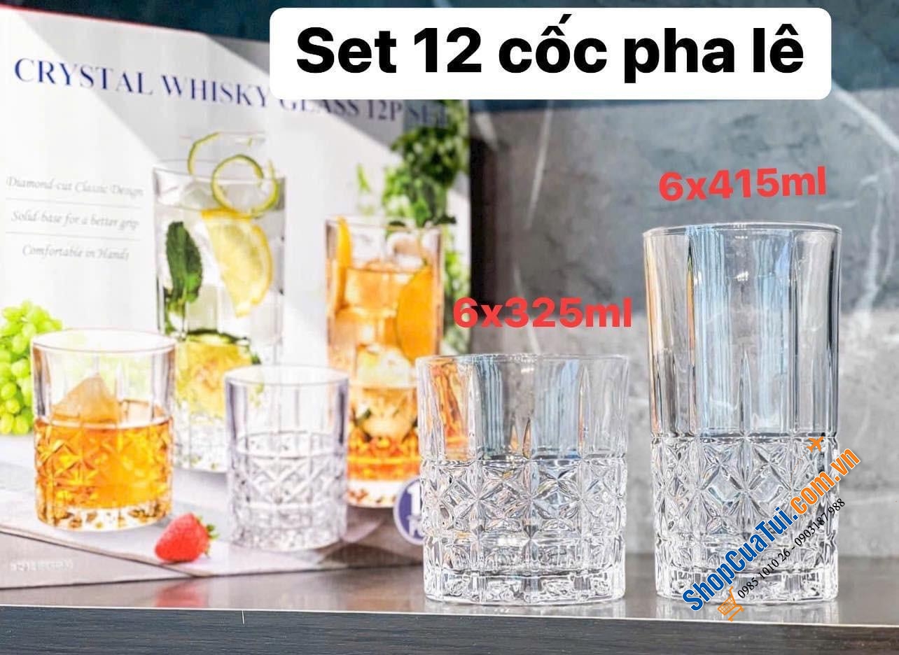 Bộ cốc pha lê 12 món Crystal King gồm 6 cốc cao 415ml và 6 cốc thấp 325ml