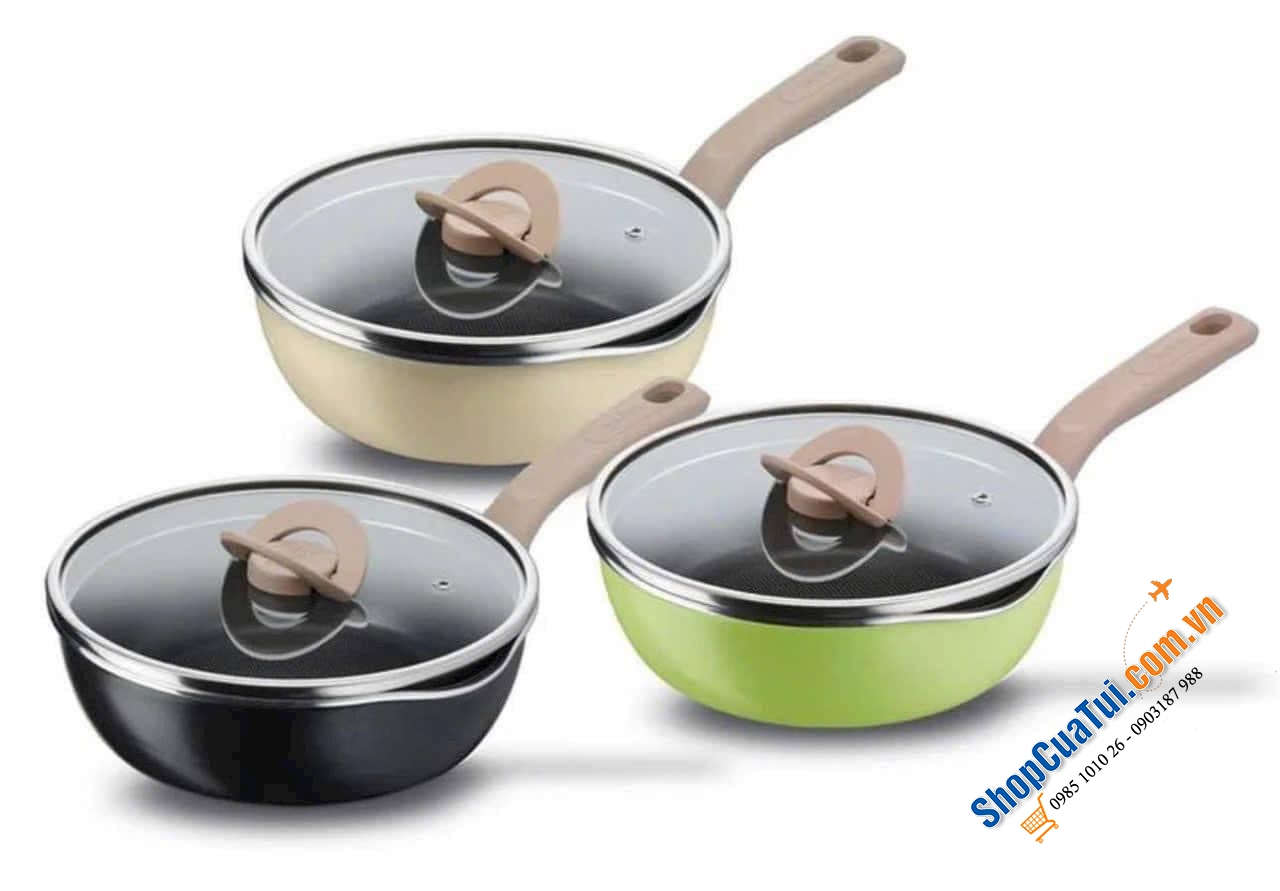 Chảo rán sâu lòng Tefal size 22cm có nắp dùng cho mọi loại bếp