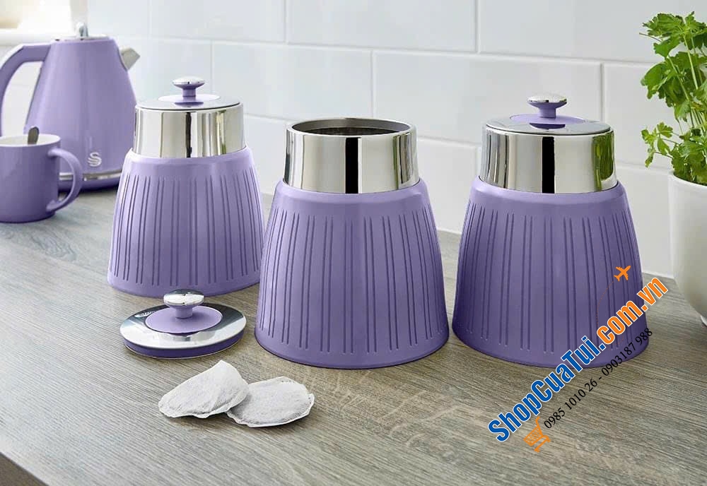 SET HỘP SWAN TRÒN CÓ GIOĂNG KÍN KHÍ giữ cho trà, cà phê và đường của bạn luôn tươi mới với bộ ba hộp Swan Retro