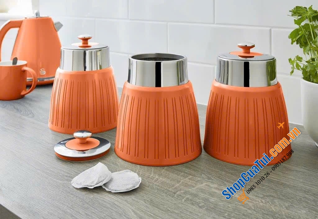 SET HỘP SWAN TRÒN CÓ GIOĂNG KÍN KHÍ giữ cho trà, cà phê và đường của bạn luôn tươi mới với bộ ba hộp Swan Retro