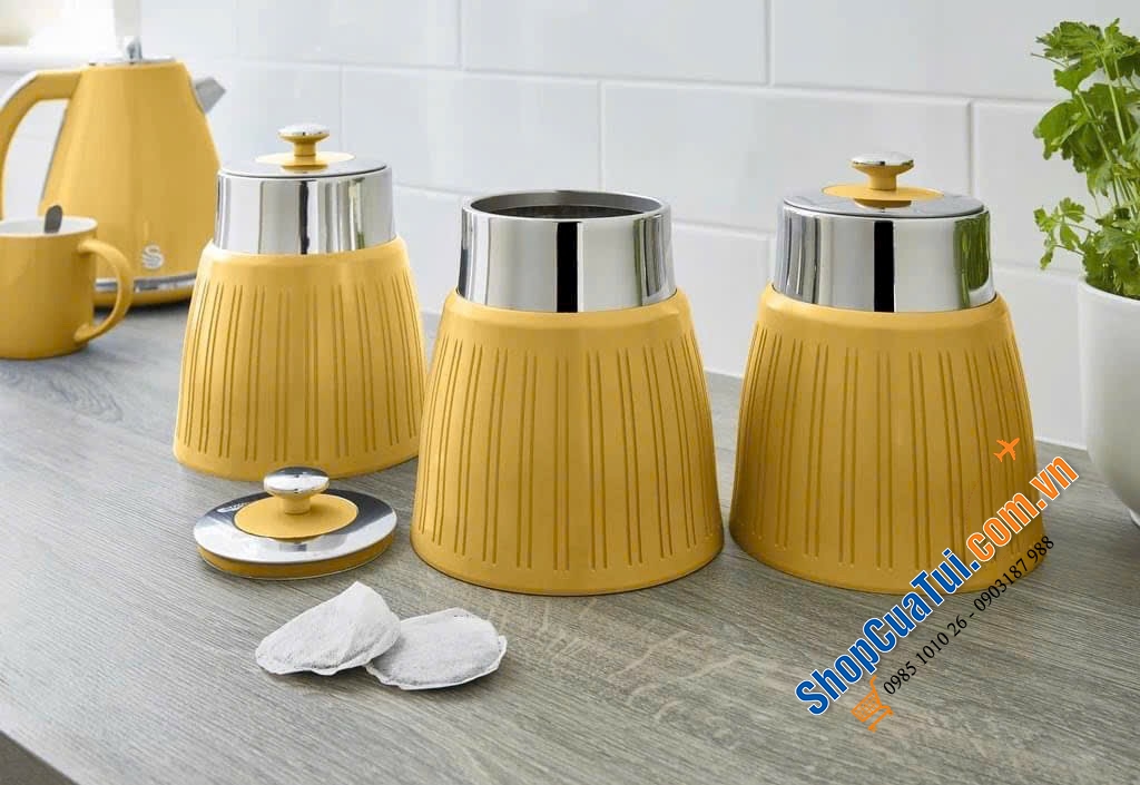 SET HỘP SWAN TRÒN CÓ GIOĂNG KÍN KHÍ giữ cho trà, cà phê và đường của bạn luôn tươi mới với bộ ba hộp Swan Retro