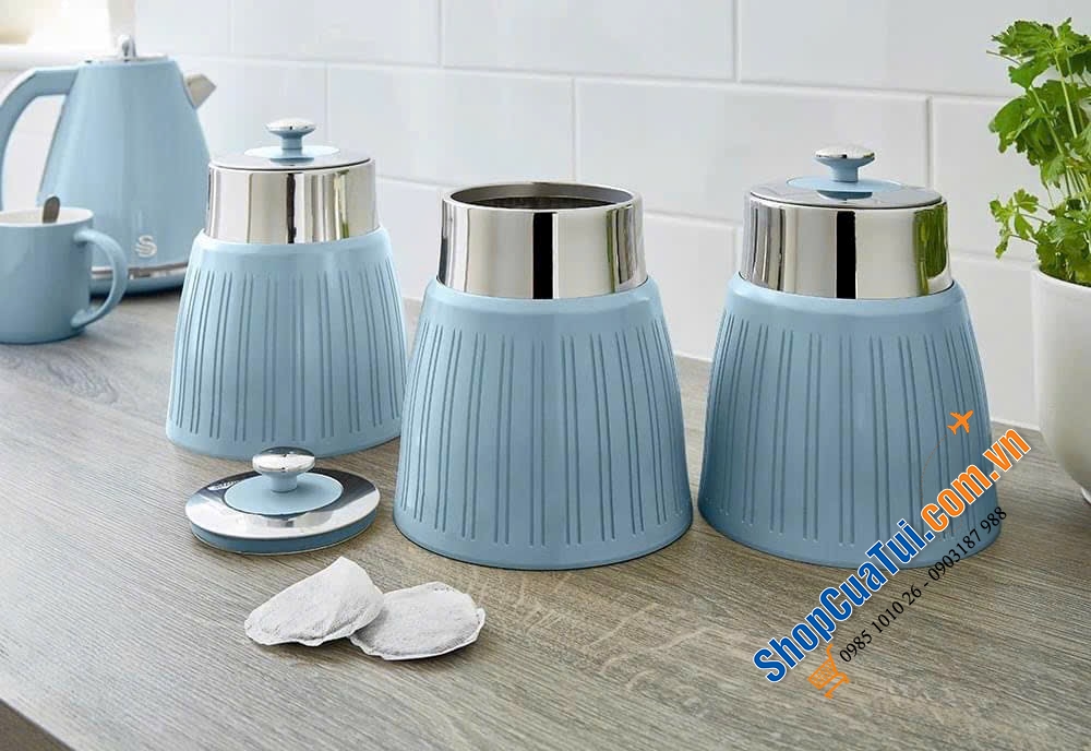 SET HỘP SWAN TRÒN CÓ GIOĂNG KÍN KHÍ giữ cho trà, cà phê và đường của bạn luôn tươi mới với bộ ba hộp Swan Retro