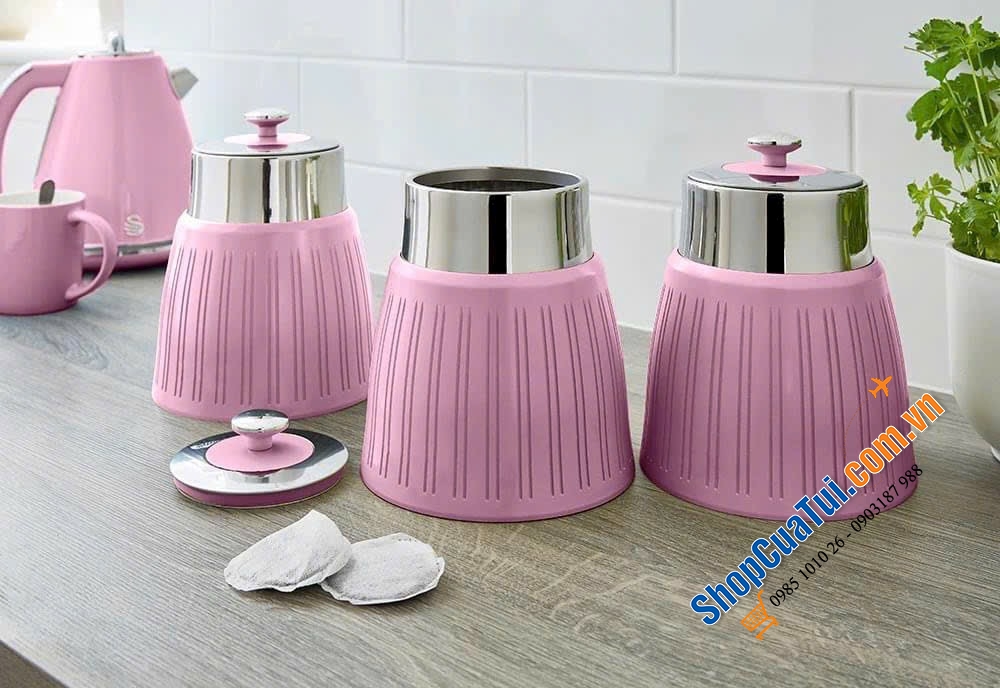 SET HỘP SWAN TRÒN CÓ GIOĂNG KÍN KHÍ giữ cho trà, cà phê và đường của bạn luôn tươi mới với bộ ba hộp Swan Retro