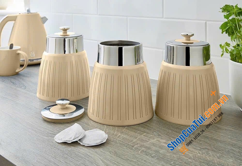 SET HỘP SWAN TRÒN CÓ GIOĂNG KÍN KHÍ giữ cho trà, cà phê và đường của bạn luôn tươi mới với bộ ba hộp Swan Retro