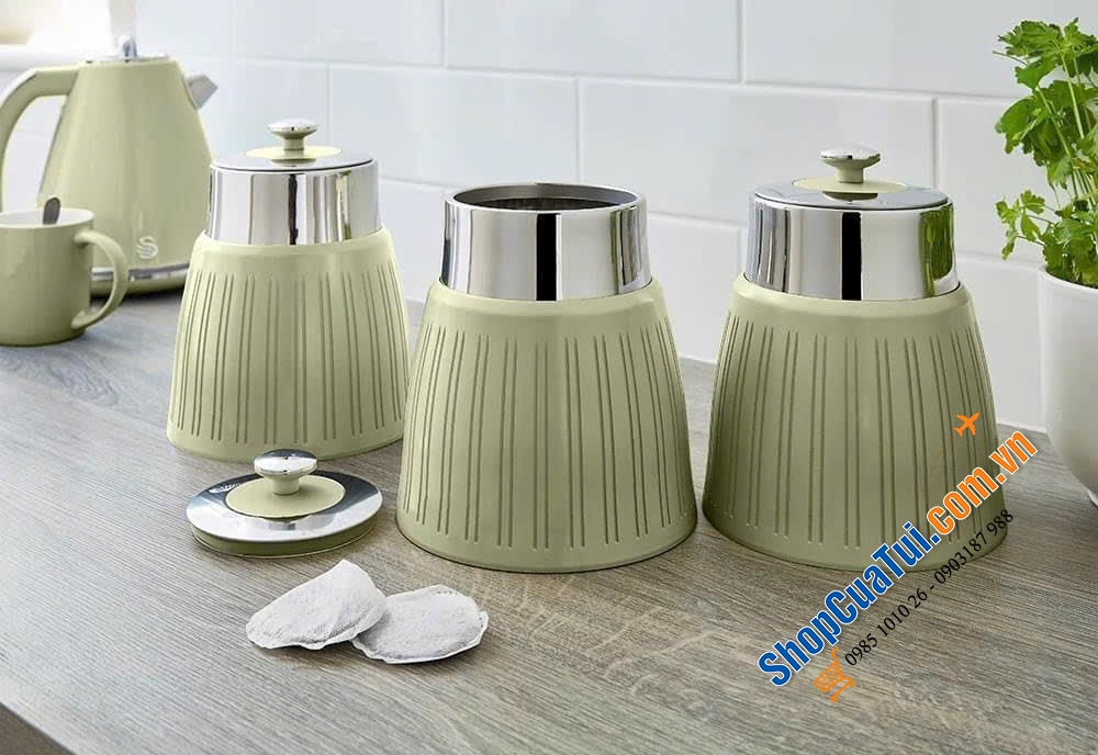 SET HỘP SWAN TRÒN CÓ GIOĂNG KÍN KHÍ giữ cho trà, cà phê và đường của bạn luôn tươi mới với bộ ba hộp Swan Retro