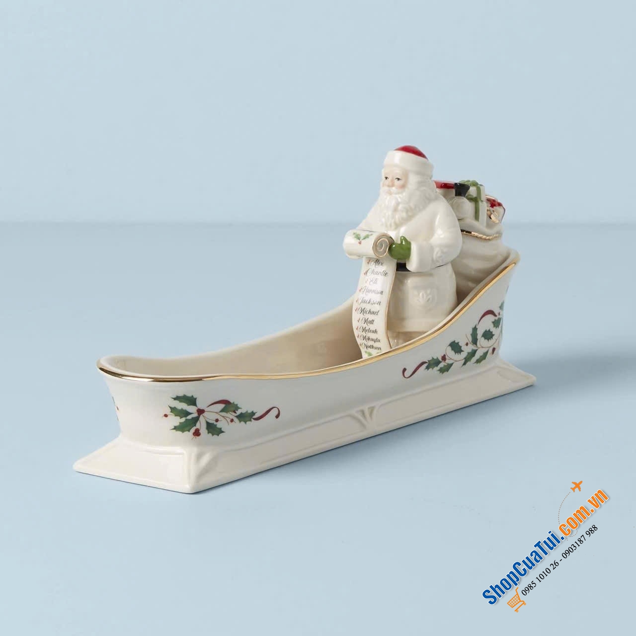 KHAY DÀI LENOX HOLIDAY SANTA Sleigh Cracker Tray viền vàng 24K - Noel