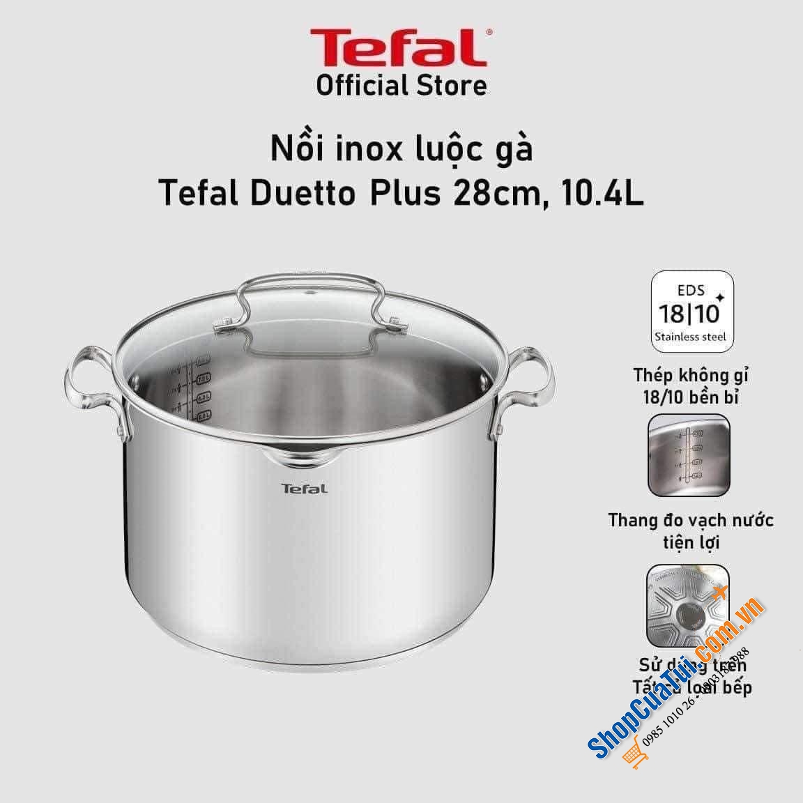 Nồi luộc gà Tefal Duetto Plus 28cm - 10.4L Duetto Plus 2in1 - nấu ăn dễ dàng