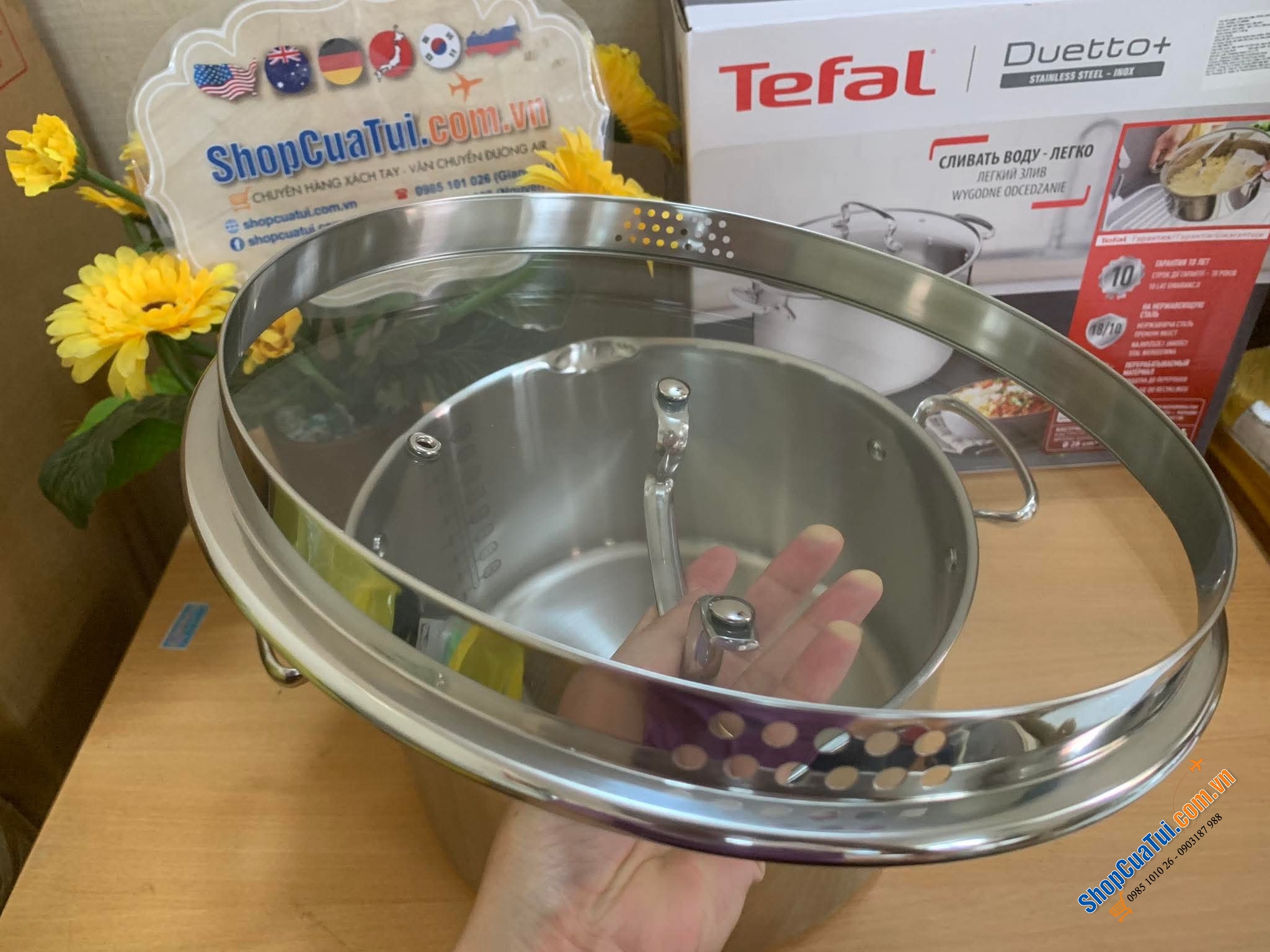 Nồi luộc gà Tefal Duetto Plus 28cm - 10.4L Duetto Plus 2in1 - nấu ăn dễ dàng