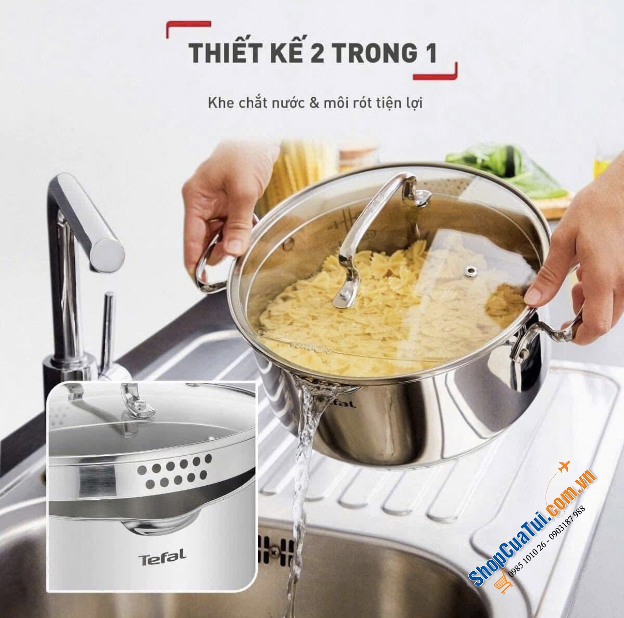 Nồi luộc gà Tefal Duetto Plus 28cm - 10.4L Duetto Plus 2in1 - nấu ăn dễ dàng