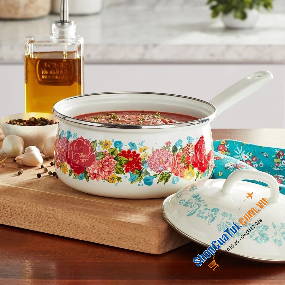 Quánh The Pioneer Woman Sweet Rose 18cm 1,89L để nấu cháo, quấy bột hoặc bất kỳ loại nước sốt nào