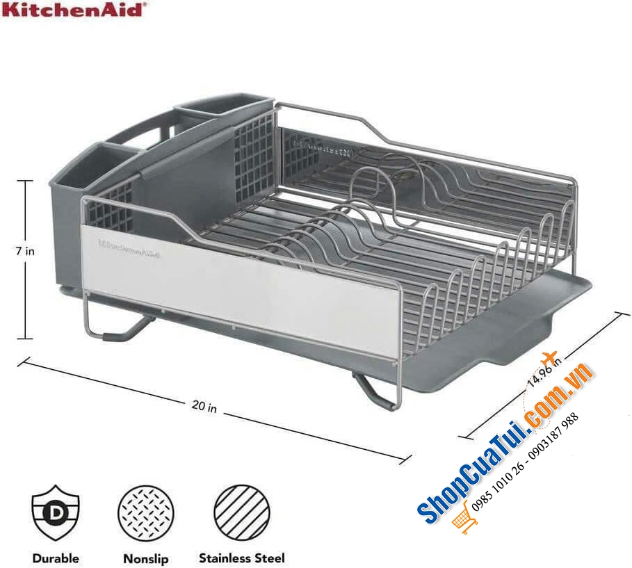 GIÁ ÚP BÁT INOX KITCHENAID full size 50cmL x 38cmW x 17,8cmH - kệ bát úp được các loại đồ ăn như đĩa, bát, cốc cũng như nồi và chảo cỡ lớn