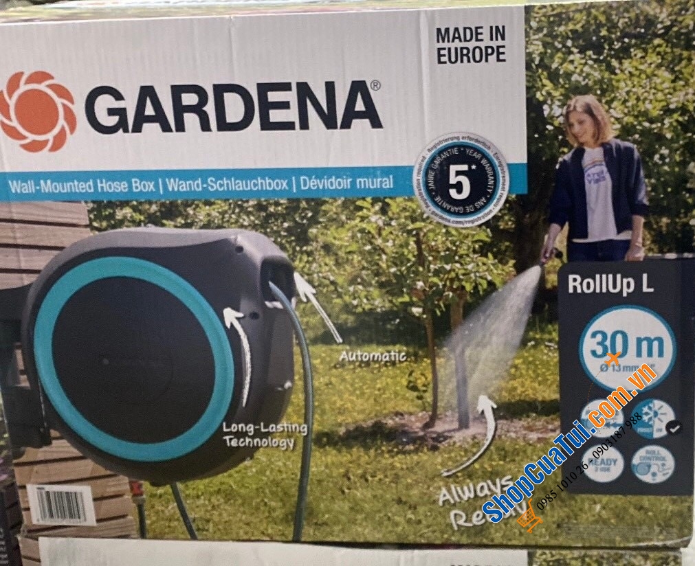 BỘ VÒI TƯỚI CÂY GARDENA 18627 dây rút 30m - một bộ dây tưới gọn gàng mà tiện lợi không phải cuốn dây lại sau mỗi lần sử dụng
