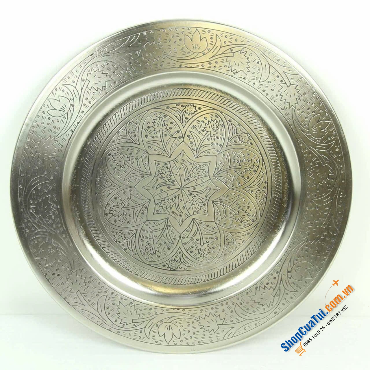 Mâm bạc mâm vàng, KHAY TRÀ PHƯƠNG ĐÔNG HANDMADE 50cm -  phong cách phương Đông đích thực với vẻ ngoài màu vàng cổ kính hoặc màu bạc tinh tế