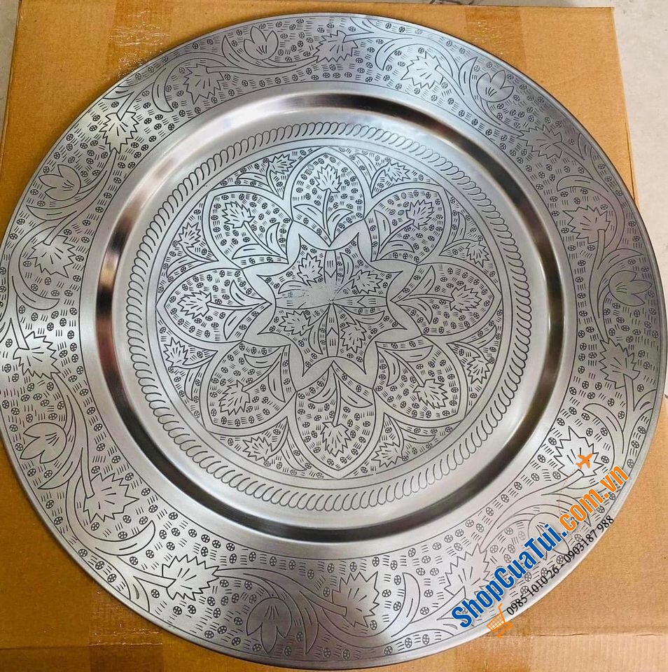 Mâm bạc mâm vàng, KHAY TRÀ PHƯƠNG ĐÔNG HANDMADE 50cm -  phong cách phương Đông đích thực với vẻ ngoài màu vàng cổ kính hoặc màu bạc tinh tế