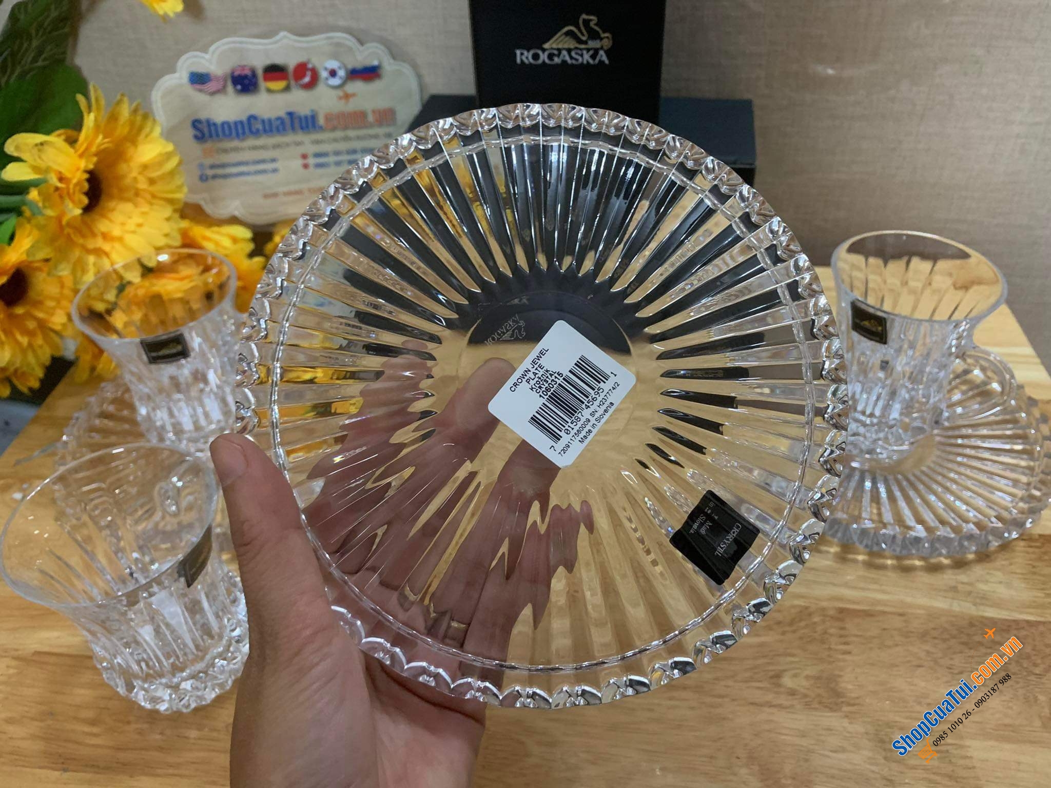 Đĩa pha lê Rogaska size 18cm đựng bánh trái, đồ nguội đều đẹp - KHÔNG CÓ NẮP ĐẬY