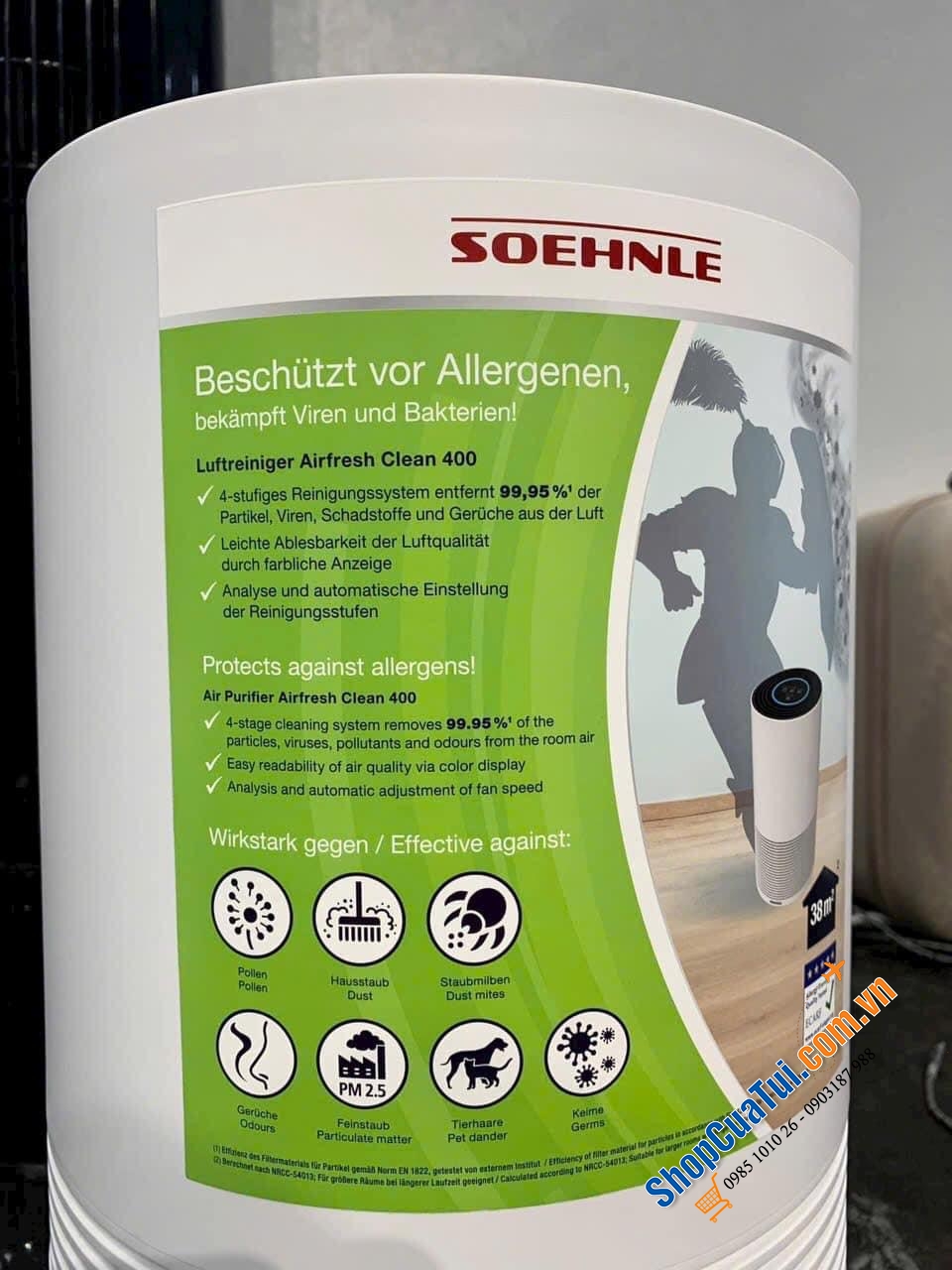 Máy lọc không khí SOEHNLE AirFresh Clean 400 - nội địa Đức của hãng SOEHNLE (hãng lâu đời có lịch sử 150 năm) dành cho phòng lên tới 38m2