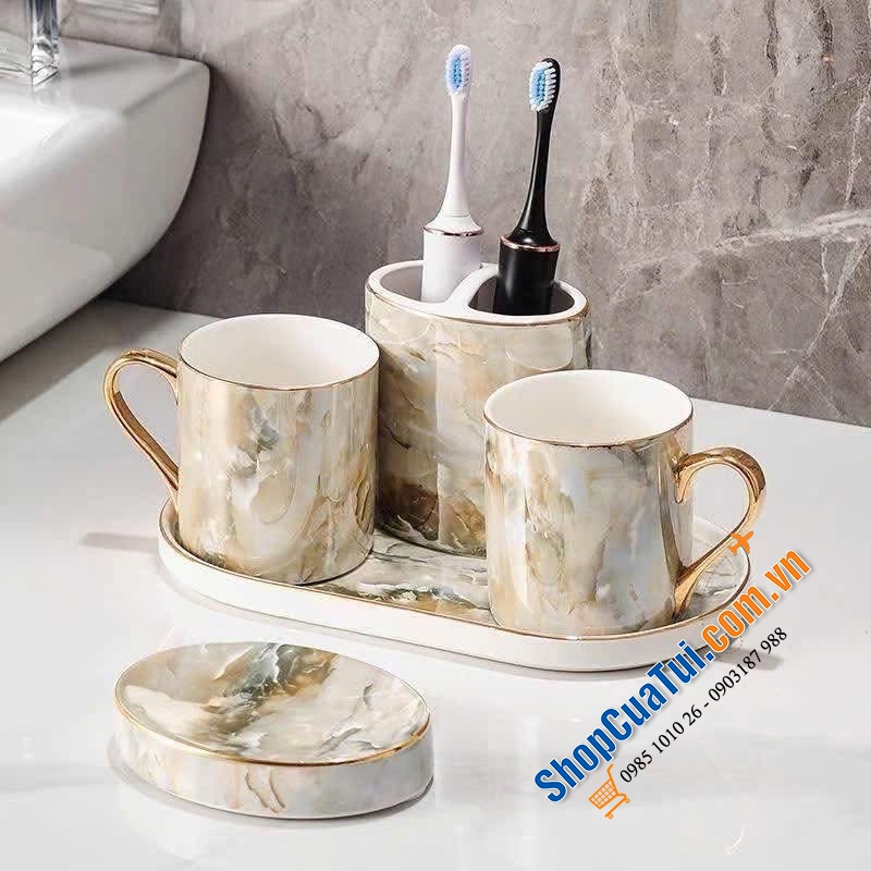 Set dụng cụ cho nhà tắm Marble vân đá cẩm thạch - sang xịn như phòng tắm khách sạn 5 sao - có 2 màu đen, trắng