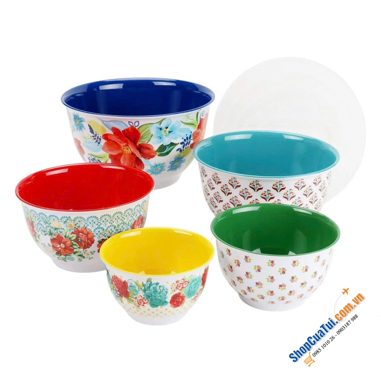 SET ÂU 10 MÓN THE PIONEER WOMAN gồm 5 bát melamine có 5 nắp nhựa phối hợp